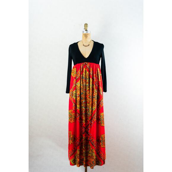 Vintage 70s Amazing Bohemian Groovy Empire Waist Hostess Dress, Saks 5th Ave. S - Picture 2 of 15